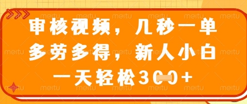最新审核视频,几秒一单,多劳多得,新人小白一天轻松3张【揭秘】-青年云网创—高质量项目商城